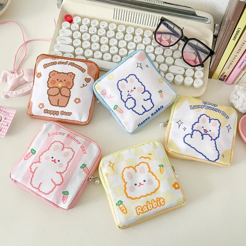 Daily Necessities Small Storage Bag Women's Cute Cartoon Cosmetic Bags Letter Prints School Girls Makeup Pouch Ladies Mini Purse