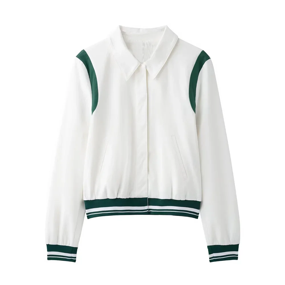 

2025 women's contrasting color detail ribbed jacket with collar decoration for spring and summer new casual women's clothing