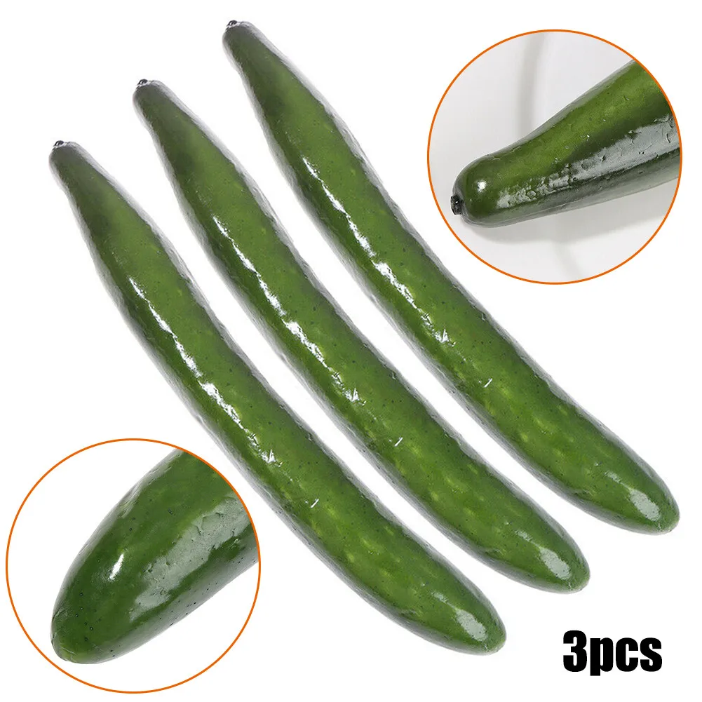 3pcs Simulation Cucumber 26cm Foam Lifelike Simulation Cucumber Fake Vegetable Props Home Kitchen Decoration Toys