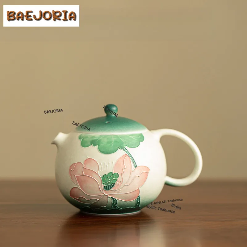 

160ml Hand-painted Lotus Red Fish Teapot Antique Tea Infuser Pot Tea Brewing Kettle With Strainer Tea Ceremony Accessories Craft