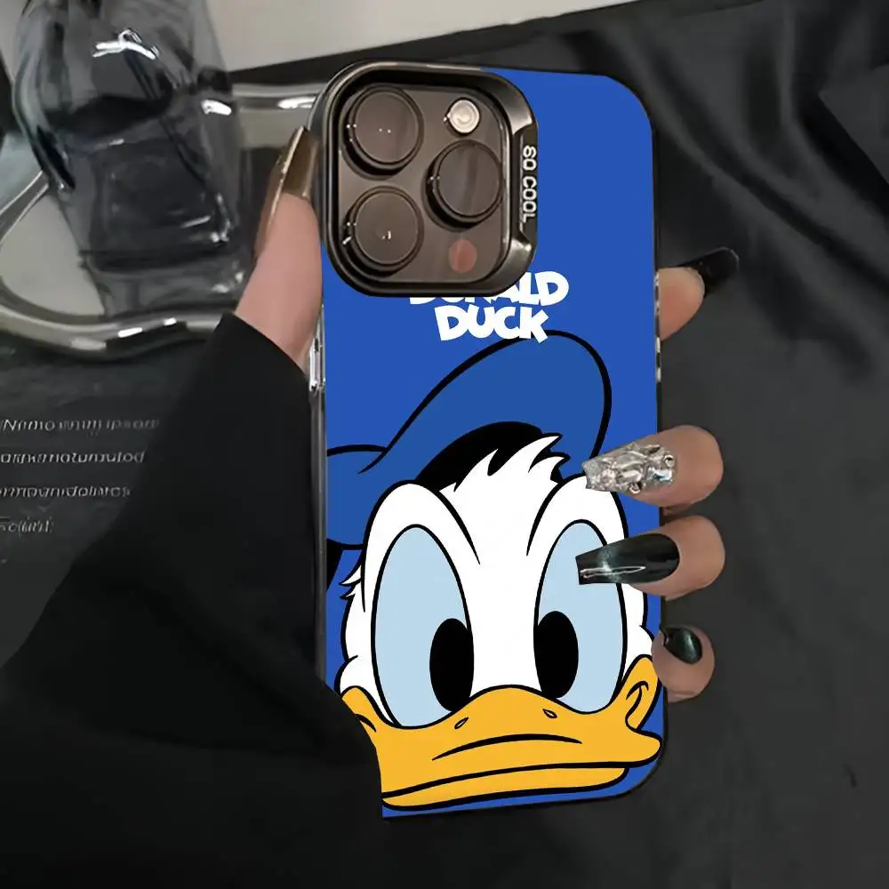 كارتون D-Donald D-Duck الأزرق جراب هاتف IMD جراب هاتف آيفون 16 15 14 13 12 11 برو ماكس زائد اللون غطاء فضي
