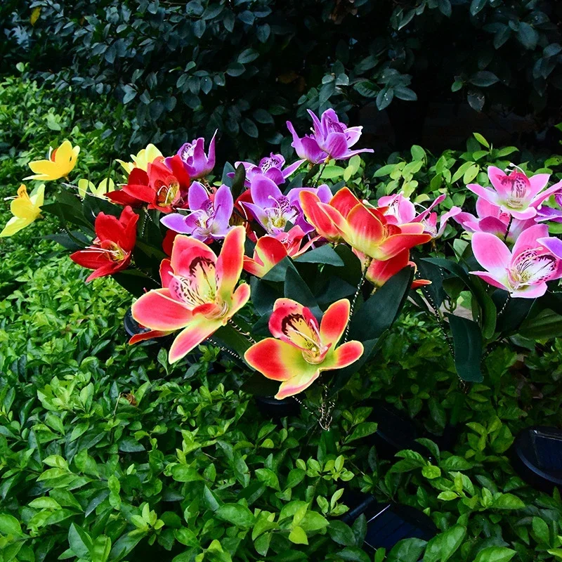Outdoor New Solar Orchid Lawn Light Yard Garden Party Wedding Decorations LED Dimulation Flower Lawn Villa Landscape Ground Lamp