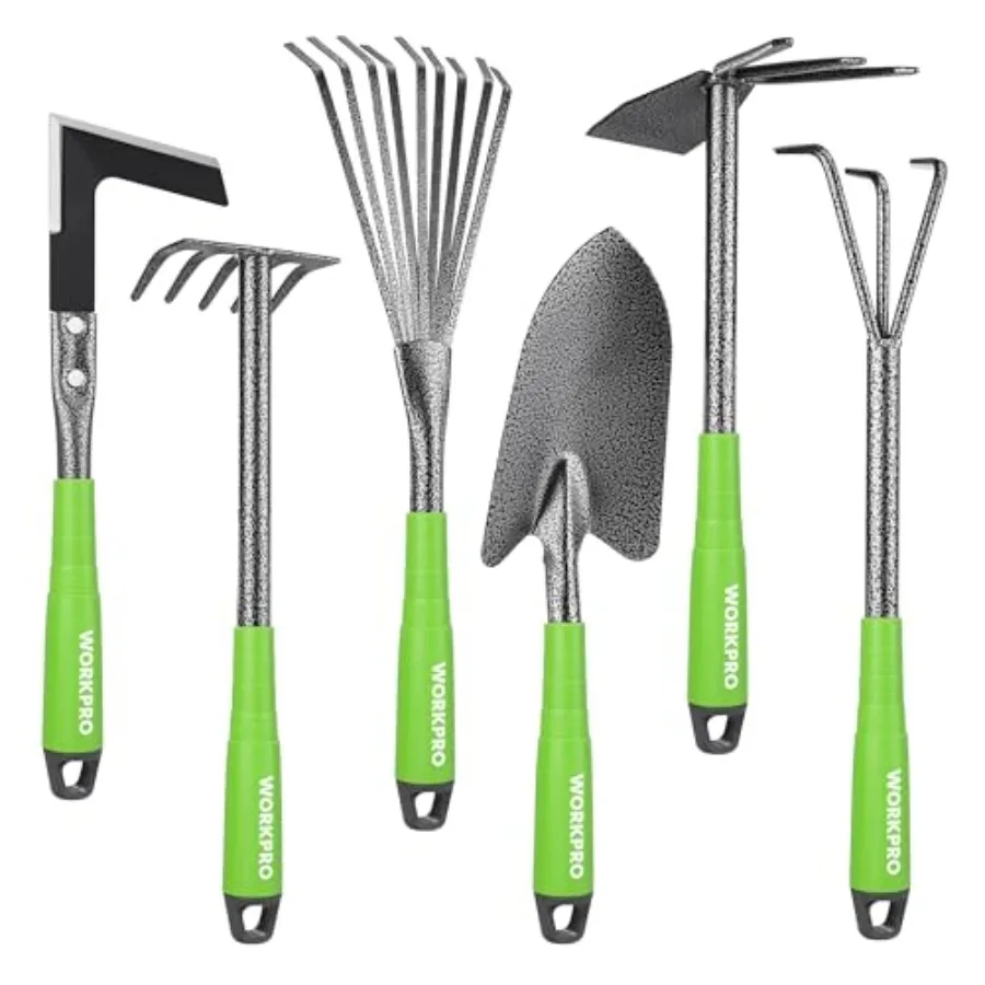 

【Spot goods】6-Piece Garden Tool Set Heavy Duty Gardening Hand Tools with Soft Rubber Handle Including Trowel Rakes 2-in-1 Hoe a
