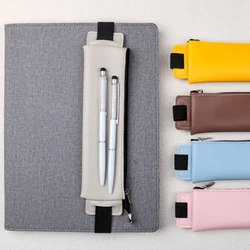 Pen Holder Leather Pen Sleeve Pouches with Adjustable Elastic Bands, Zippered Pen Holder for Notebook, Planner, Journal, 896C