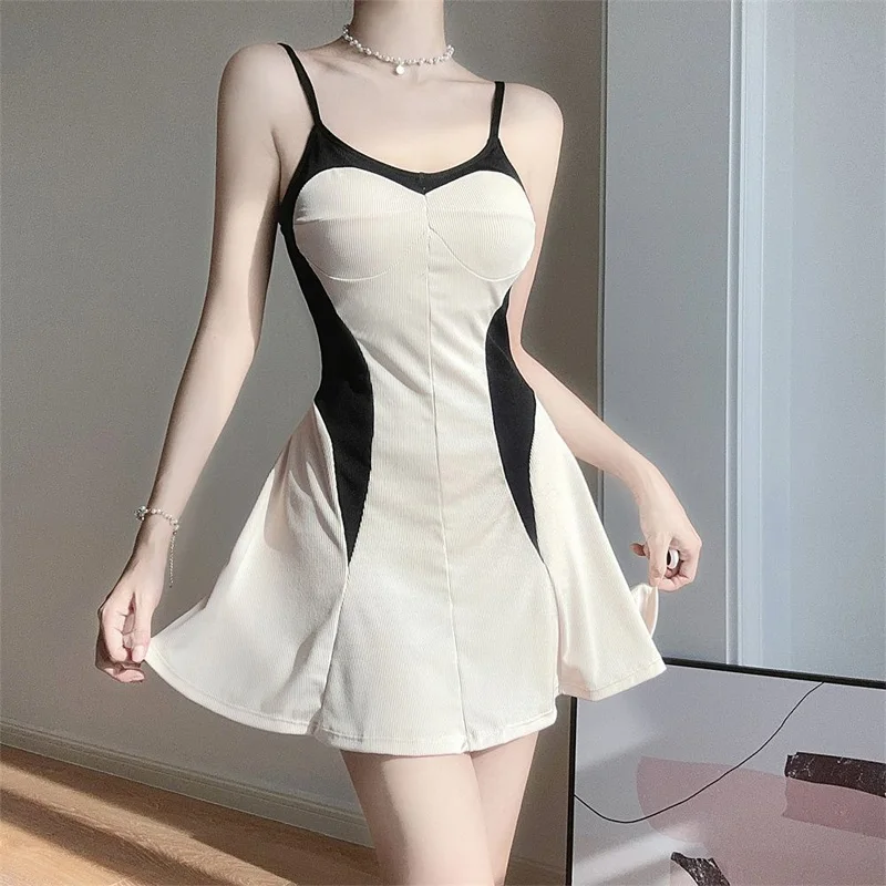 2023 New Summer Premium High Waist Covering Stomach Purely Conservative Hot Spring Holiday Beach One Piece Slip Dress Swimsuit