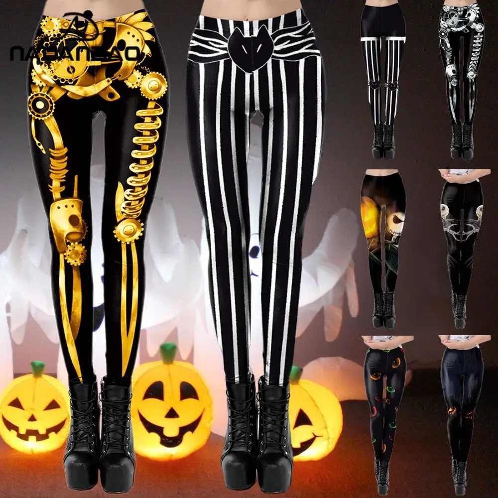 Nadanbao Halloween legginsy śmieszne przyjęcie świąteczne spodnie damskie Purim nadruk w paski seksowne spodnie kobiece czarne elastyczne rajstopy spodnie