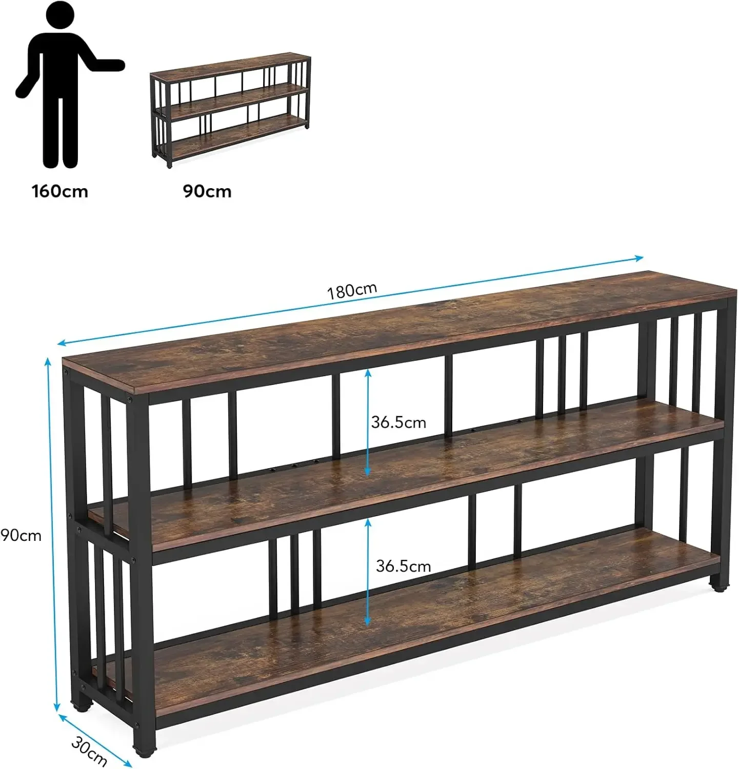 70.89 in Console Table, 3 Tiers Entryway Table, Long Foyer Table, Console Table with Storage, Industrial Behind