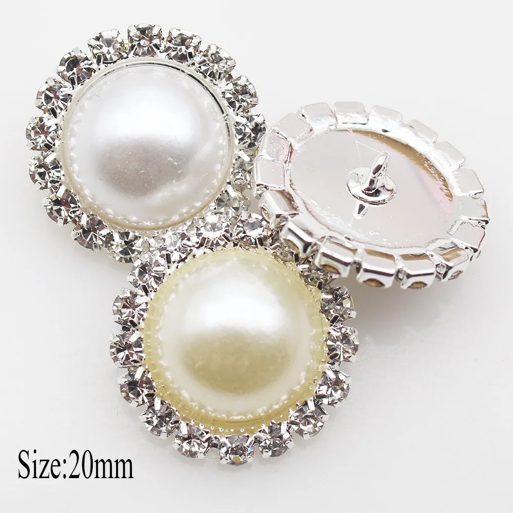 New 10Pieces/Batch 20mm Silver Plated Circular Pearl Metal Buttons DIY Hand Sewn For Clothing Bow Decoration Accessories