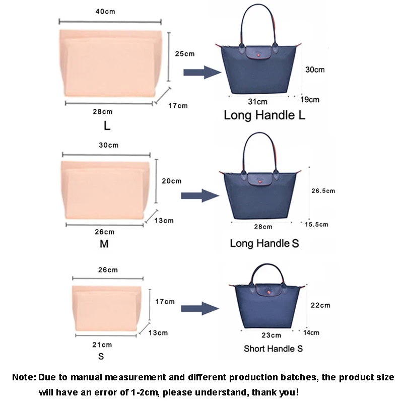 Felt Insert Bag For Longchamp Handbag Felt Liner Bag Makeup Bag Support Travel Portable Purse Organizer Fit Various Bags