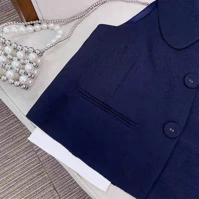 Ele Doll Kraagvest Dames Faion Eenvoudig Chic Oulder Insert Sve A-lijn Top Zomer Sle Veelzijdig Single Button C...