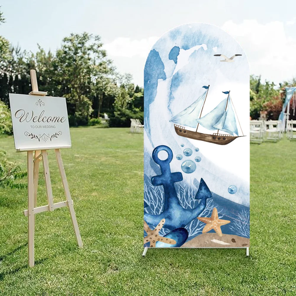 Mocsicka Ahoy Its A Boy Double Stitched Arch การถ่ายภาพพื้นหลัง Baby Shower ตกแต่งวันเกิดประภาคารผจญภัยทะเล To