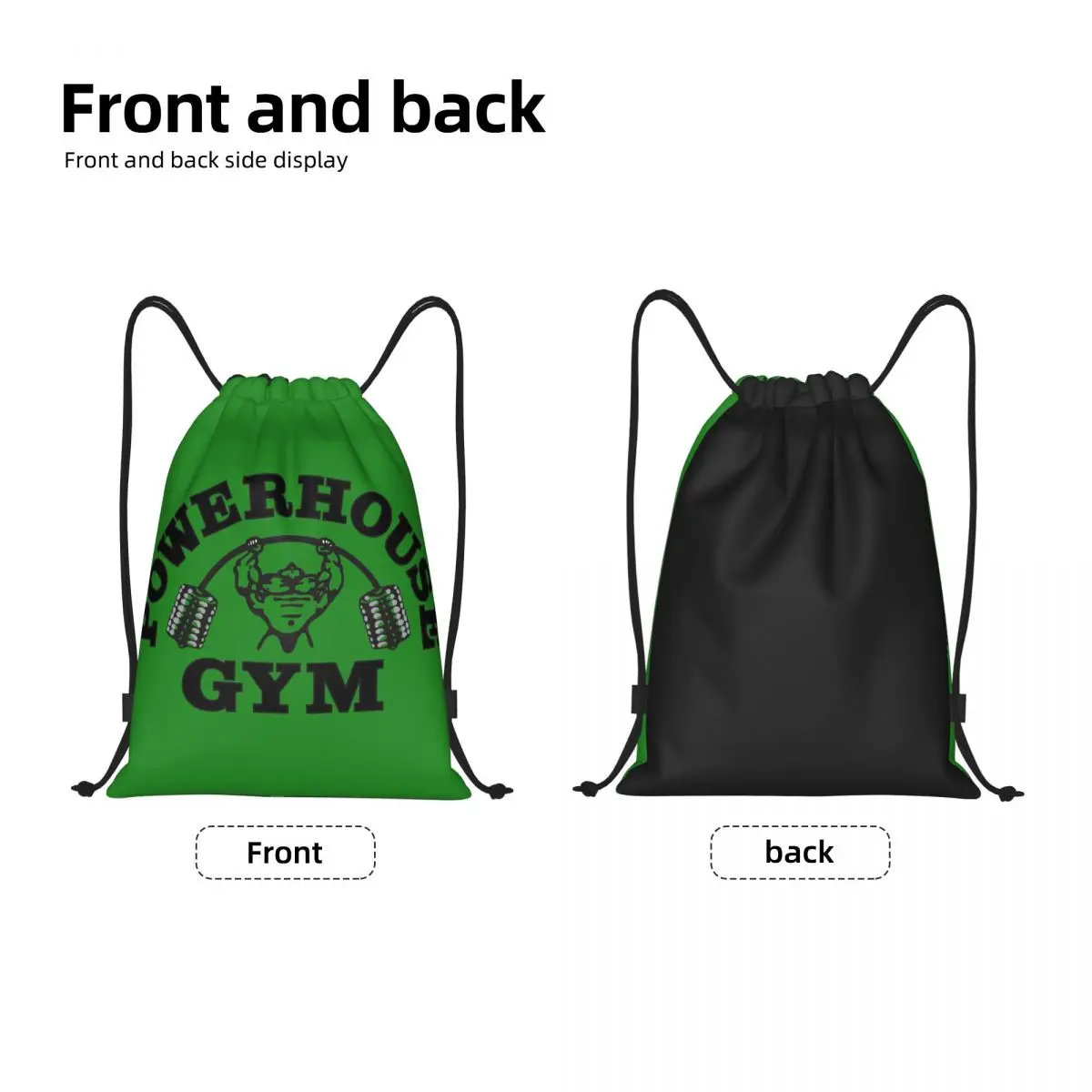 Black Powerhouse Gym Drawstring Backpack Bags Women Men Lightweight Fitness Building Muscle Gym Sports Sackpack Sacks for Yoga