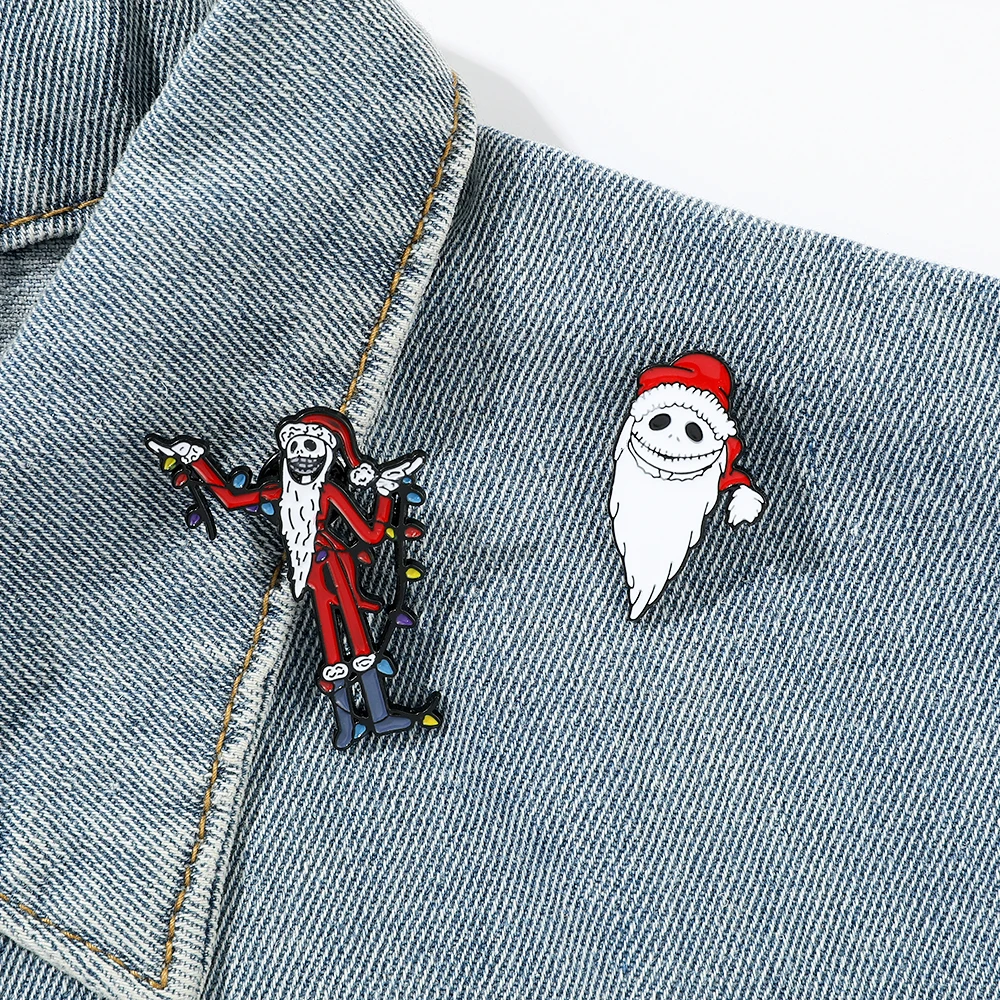 2 Pcs Anime The Nightmare Before Christmas Brooch Fashion Cartoon Thriller Jack Skellington Sally Enamel Pin Backpack Clothing