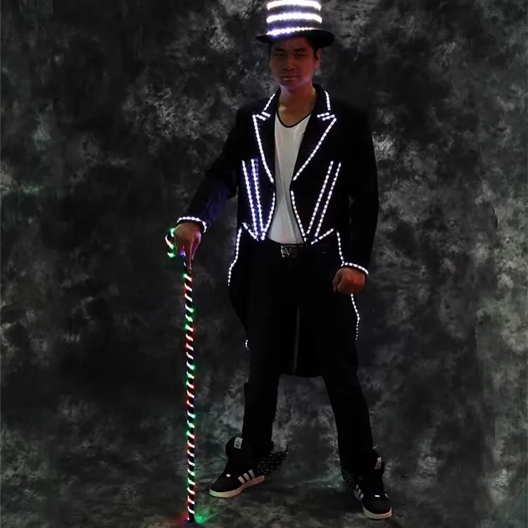 

Светящийся LED-костюм-фрак для выступлений в KTV, реквизит для создания атмосферы, светящийся в темноте наряд для ночных клубов и сценических шоу, молодежный модный комплект