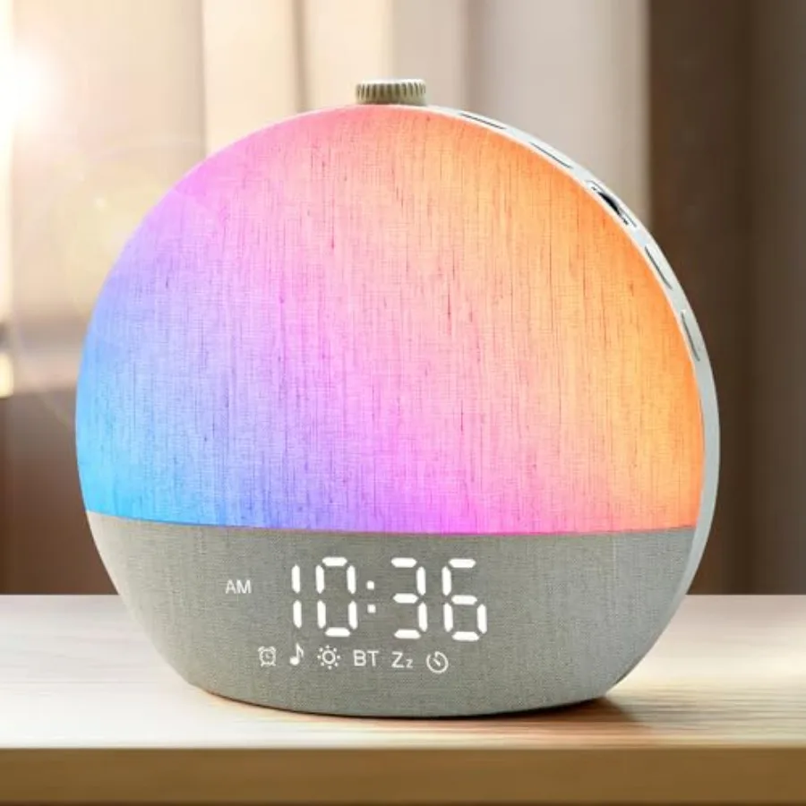 

Sunrise Alarm Clock, White Noise Sound Machine, Sunlight Alarm Clocks for Bedrooms, 9 Natural Wake Up RGB Night Light, 30 Sooth