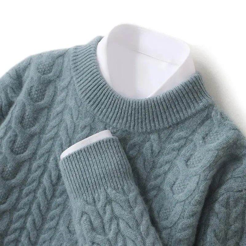 Thiened Heavyweight 00% Pure Wool Knitted Sweater Men's f High Collar Autumn Winter Loose Faion Ci Sle Camere S...