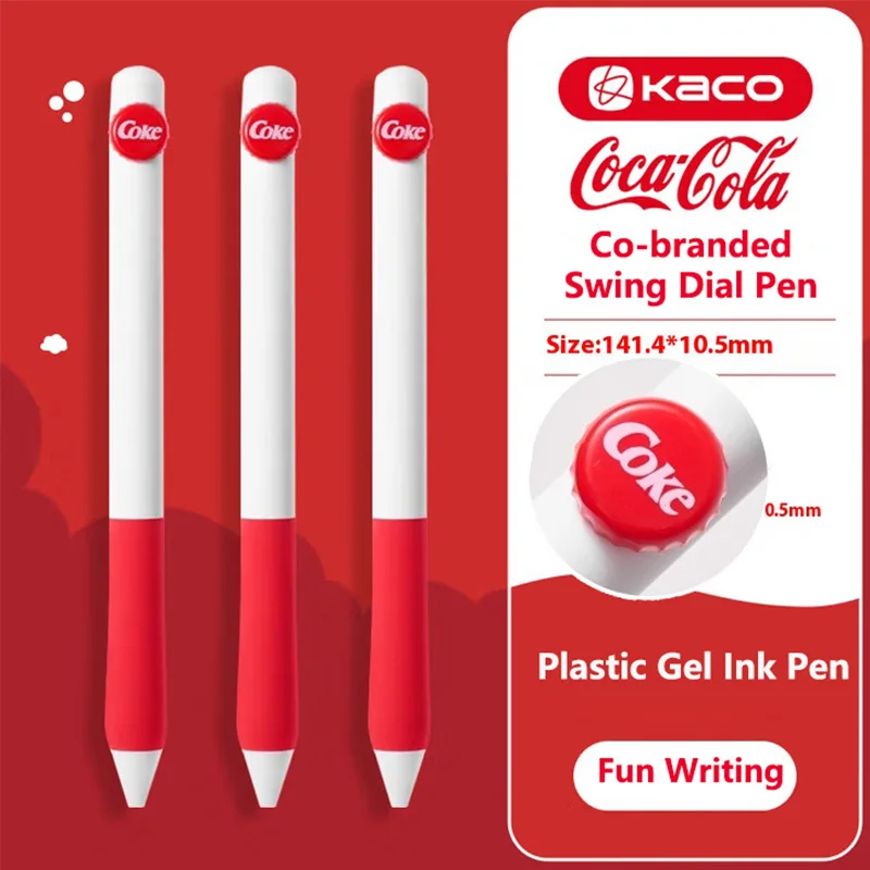 Bolígrafo de Gel KACO Coca-Cola Toggle, 800m de longitud de escritura, doble bola, punta ST, bolígrafos de firma lisos sin tinta, papelería creativa bonita para favoritos
