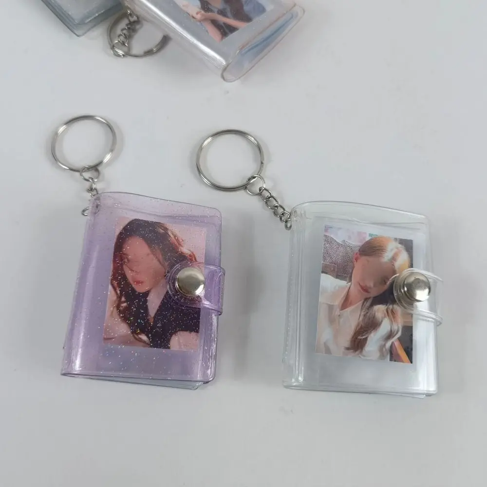 With Keychain Mini Photo Album DIY Snap Button Design Portable Pocket Album PVC Simple Storage Photo Card Holder