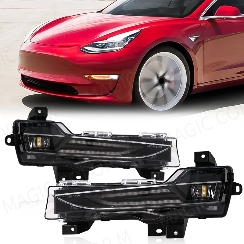 Car Front Fog Lights For Tesla Model 3 2017 2018 2019 2020 2021 2022 2023 DRL Daytime Running Light LED Turn Signal Waterproof 