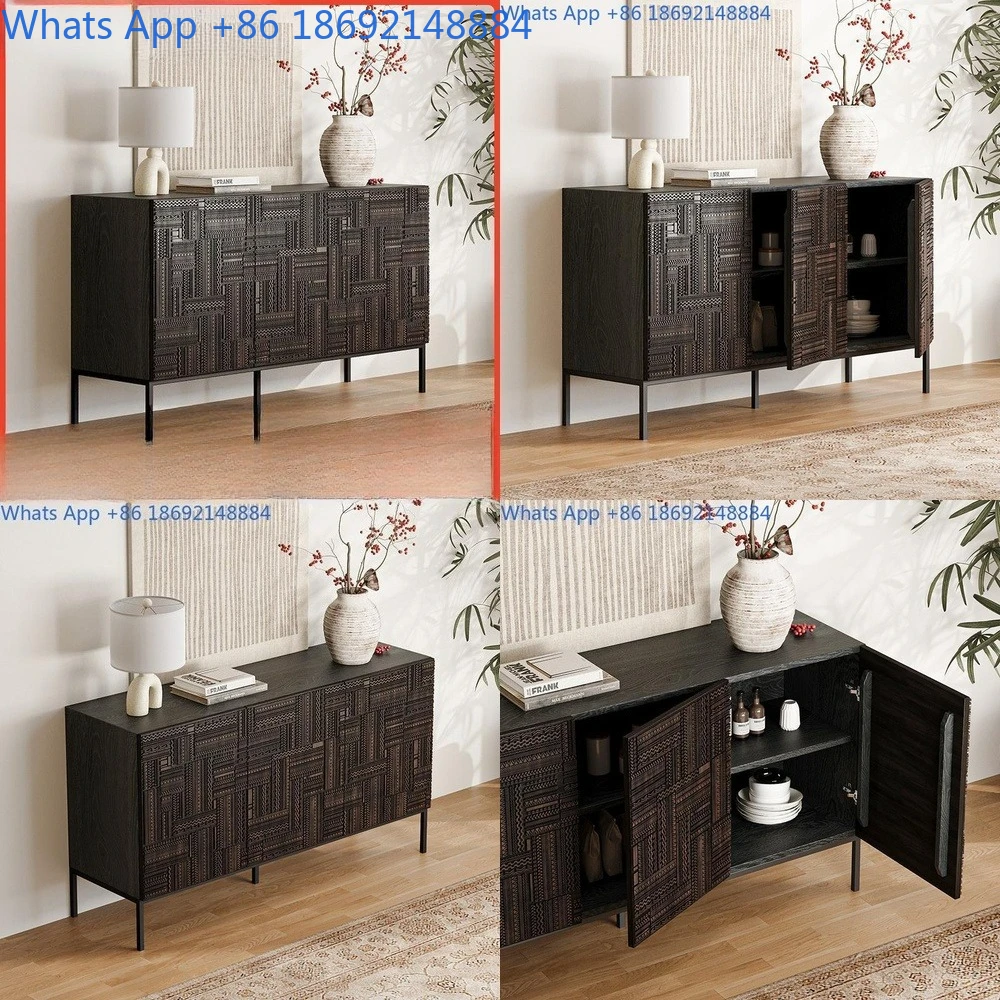 

French Style Solid Wood Sideboard Carved Wall Cabinet Living Room Storage Console Table Wabi Sabi Vintage Design