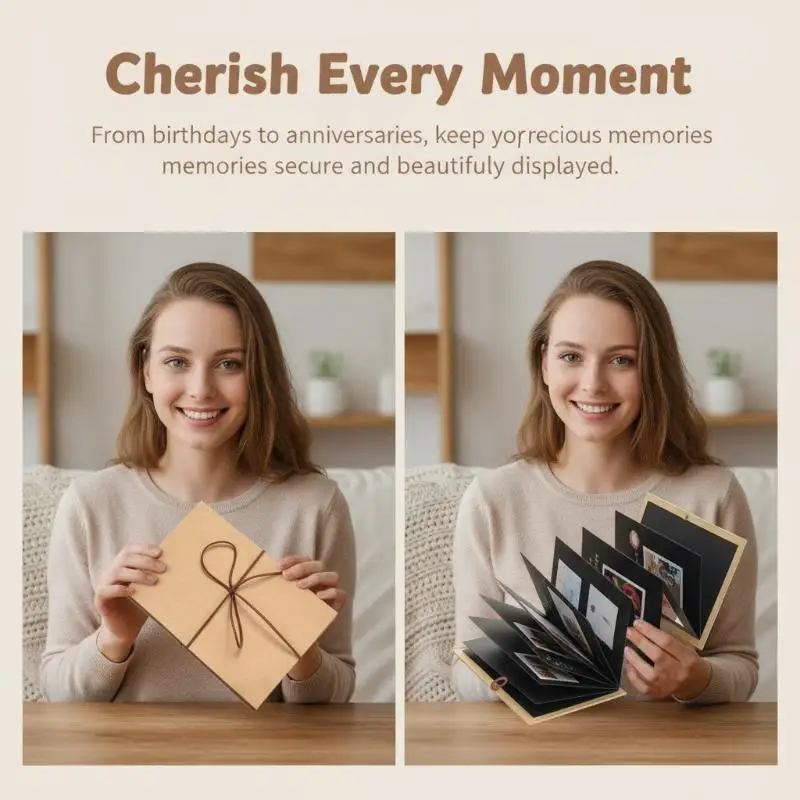 Accordion-Style Foldable Photo Album 18 Pages Kraft Paper DIY Memory Book for Friend Couple Travel Memory Collection