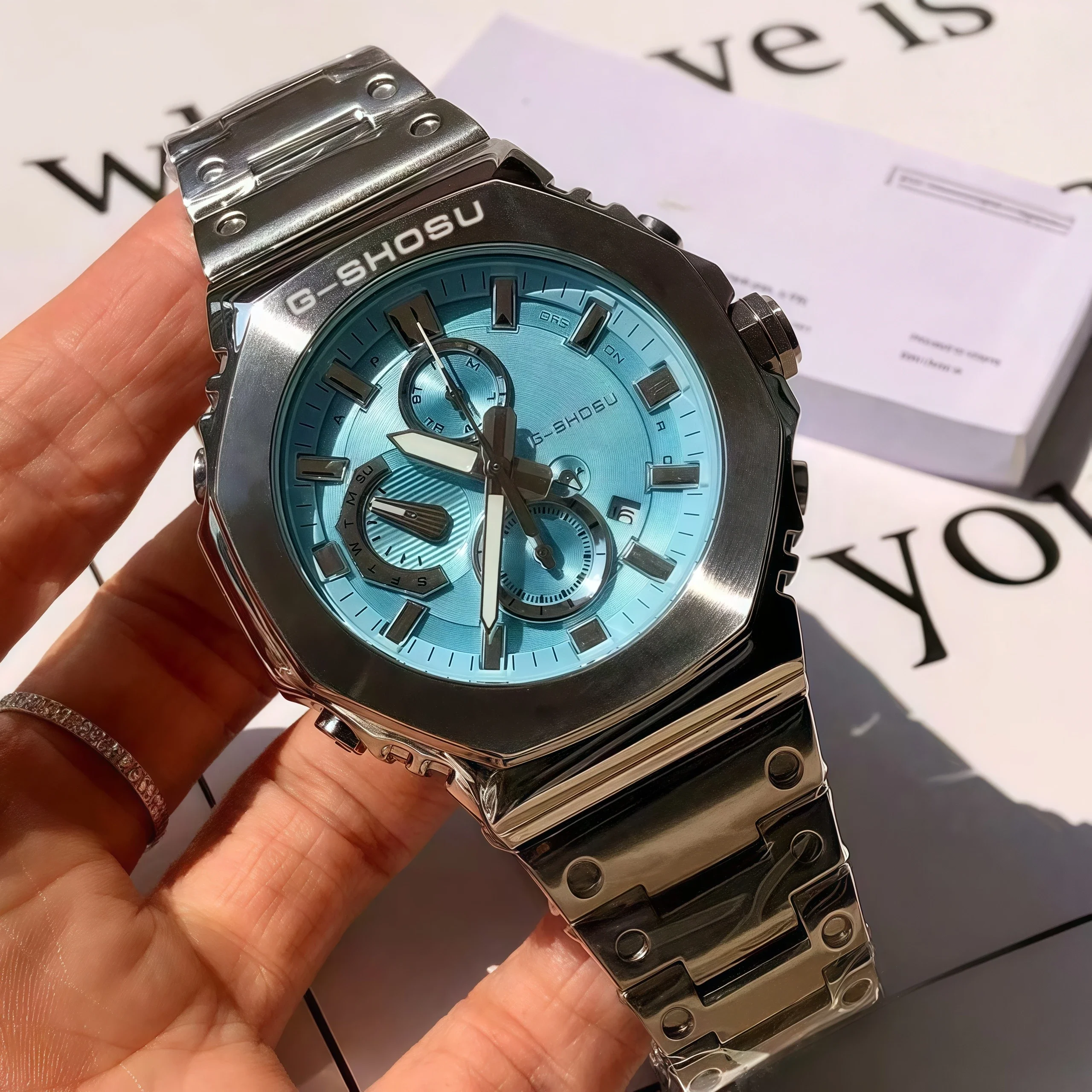 Orologio sportivo unisex al quarzo GMC World Time Acciaio inossidabile Quadrante grande Bussola Tutte le lancette Serie operativa 170g