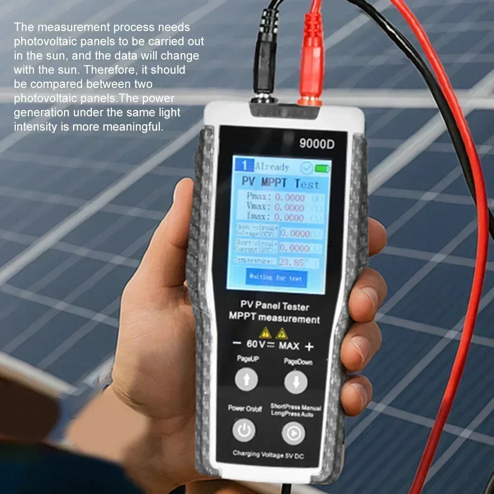 

9000D MPPT Solar Panel Tester And Power Analyzer 2.8-Inch TFT Display Triple Safety Protection For Photovoltaic Energy Testing