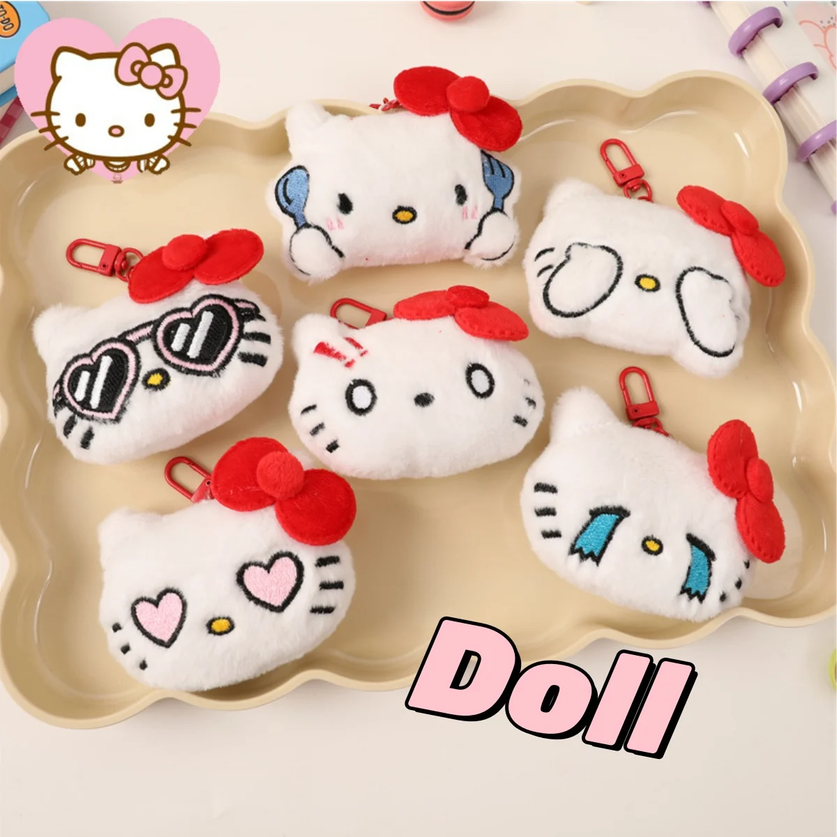 hello kitty bt21 doll bag pendant girl keychain cute squeaky plush doll pendant cartoon kawaii keychain women's Christmas gift