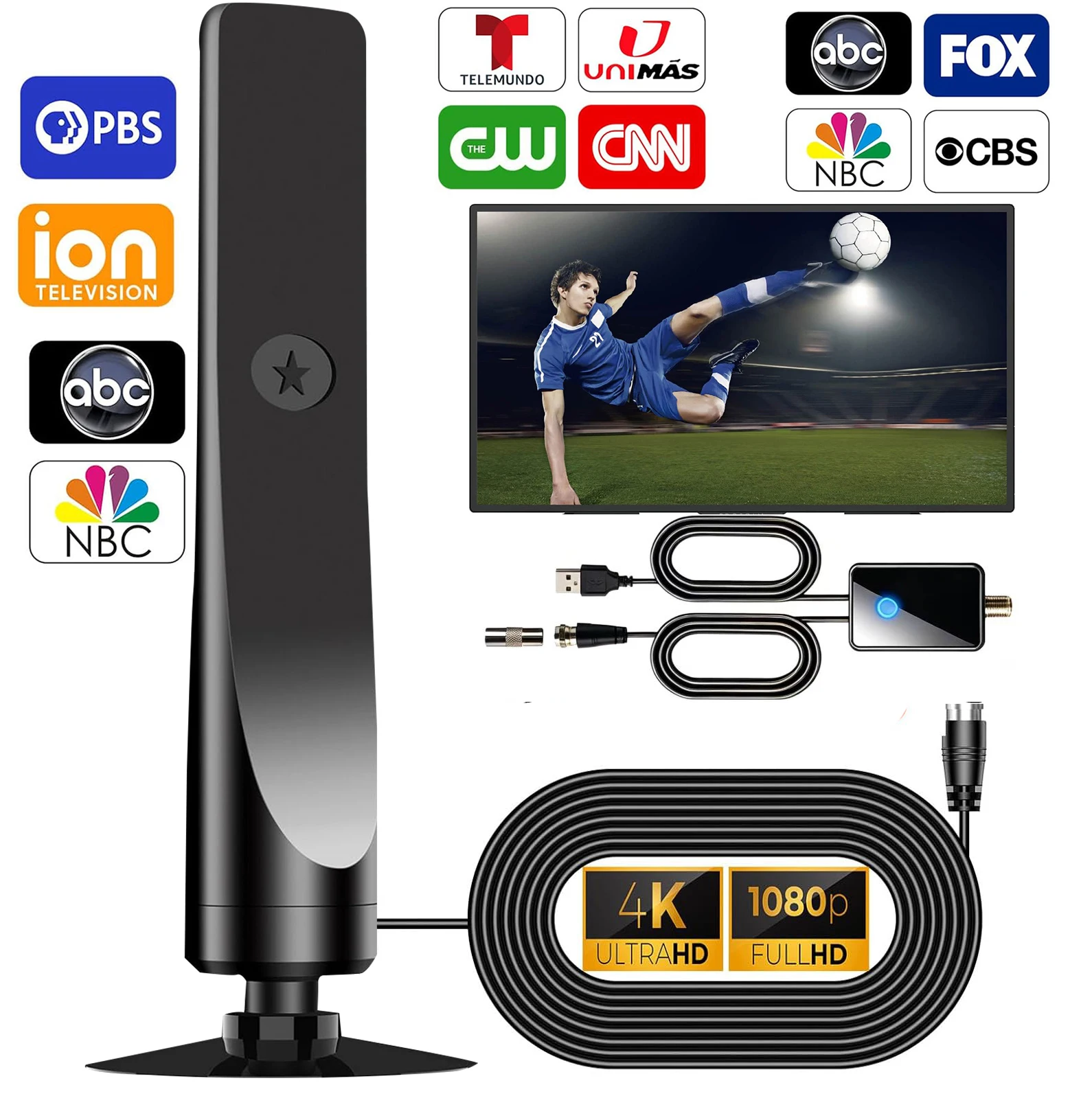 TV Digital Antenna with Signal Booster HD Antenna Support 4K 1080P VHF/UHF TV Antenna 25DB 500 Miles Range for Smart Digital TV