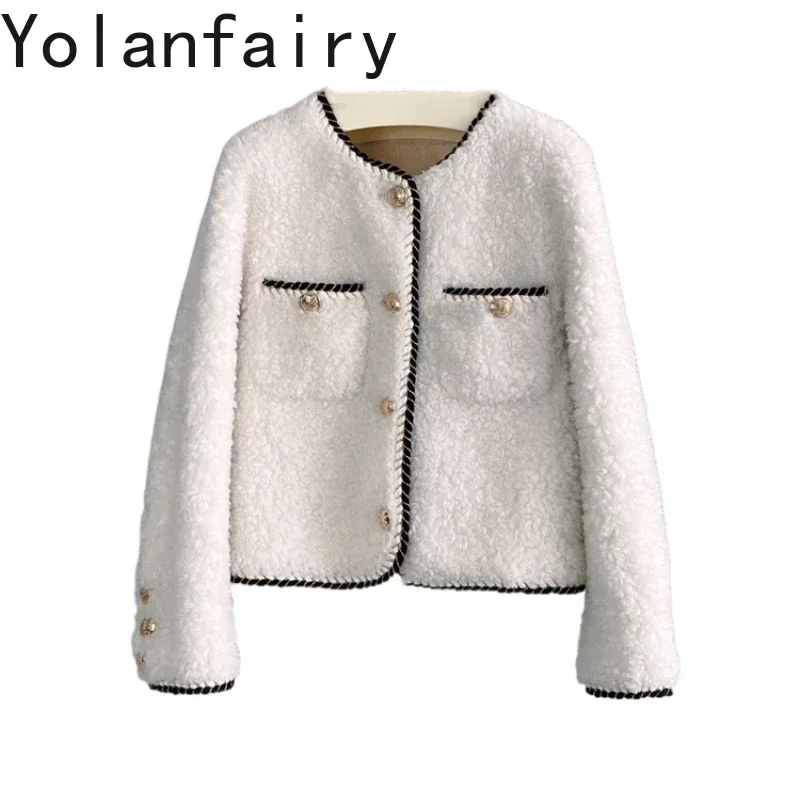 

YOLANFAIRY пальто из натурального меха ягненка, женское пальто для стрижки овец, женское пальто из 100% шерсти, осень-зима 2025 Abrigos FCY3066