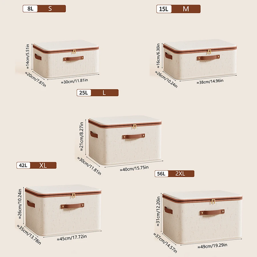 Tianshan cotton and linen zipper storage box, clothing covered storage box, clothing home bedroom storage box