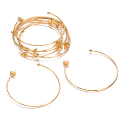 4Pcs Wholesale Big C Type Circle Earrings Stainless Steel Simple Punk Hoop Earrings Fashion Jewelry for Women Girls 50mm