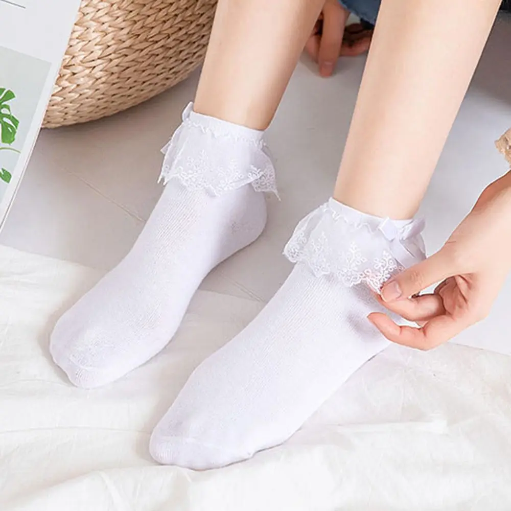 Adult Women Breathable Cotton Lace Ruffle Princess Socks Ankle Sock Short Sock