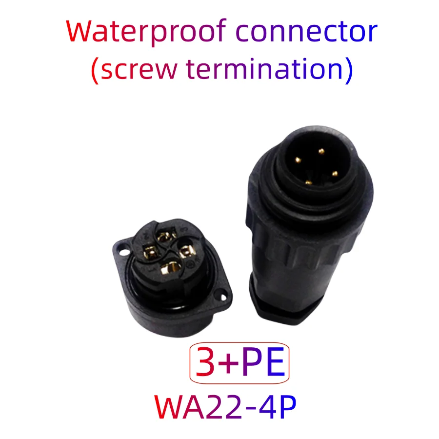 Waterproof Wonnector WA22 screw Crimping 3+PE Welding 6+PE 4P/7P Plastic Waterproof cable Plug With Dust Cover IP67