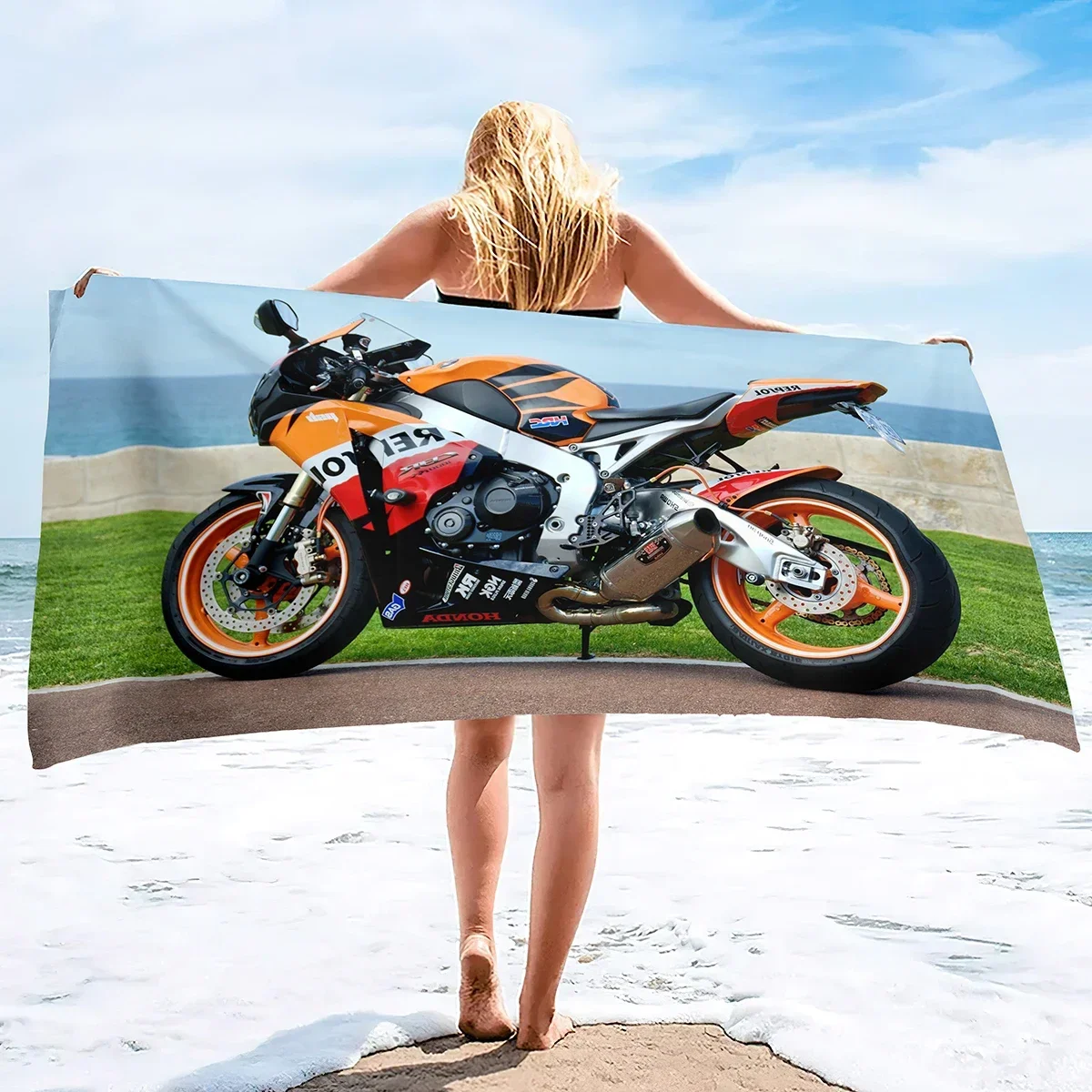 Motorcycle Image Beach Blanket,Large Microfiber Shower Bath Towels Yoga Towel,Quick-Dry Soft Super Water Absorbent  Throw