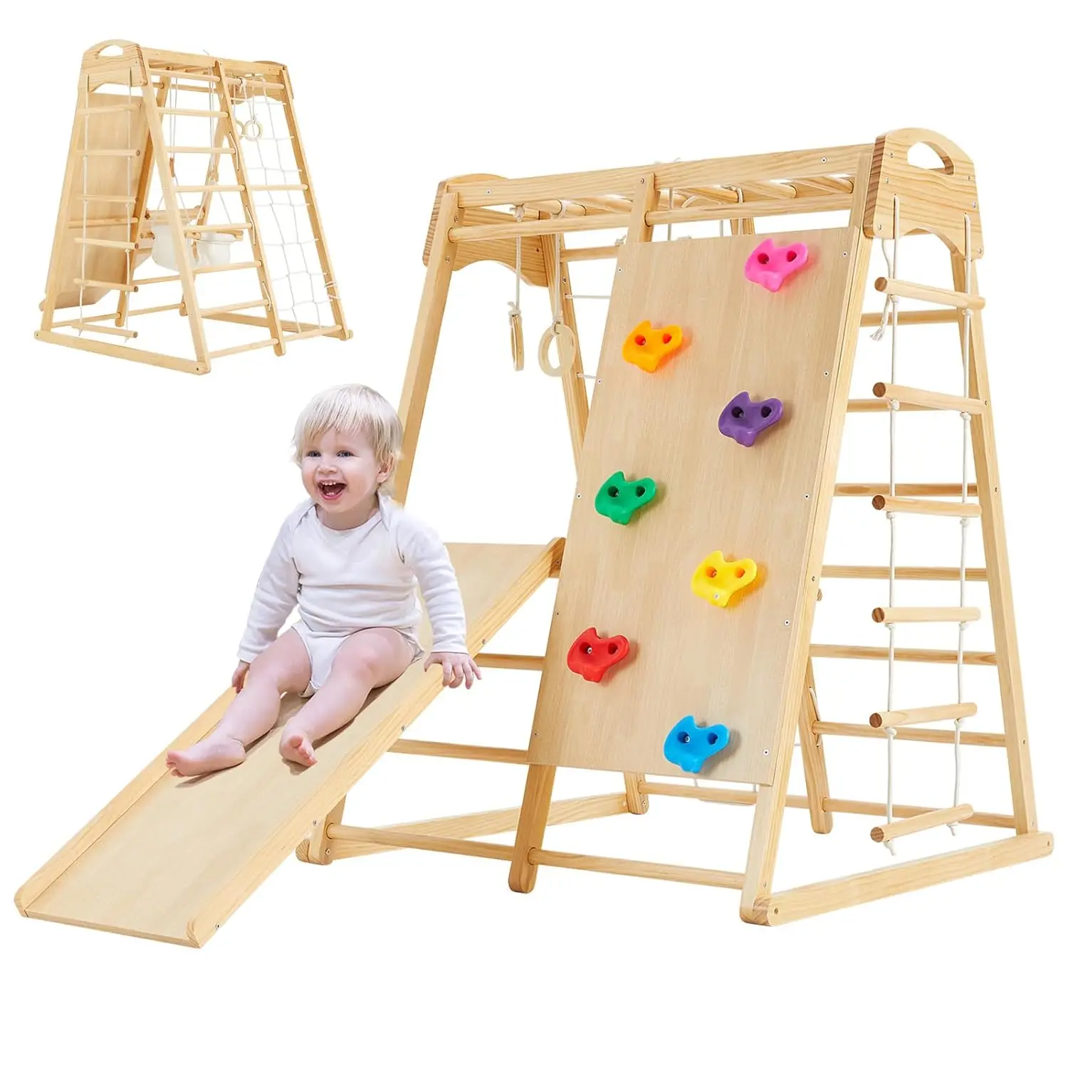 Kids 3-8 Years, Larger & Heavier Climbing Toys with Solid Pine, Indoor Gym for Kids