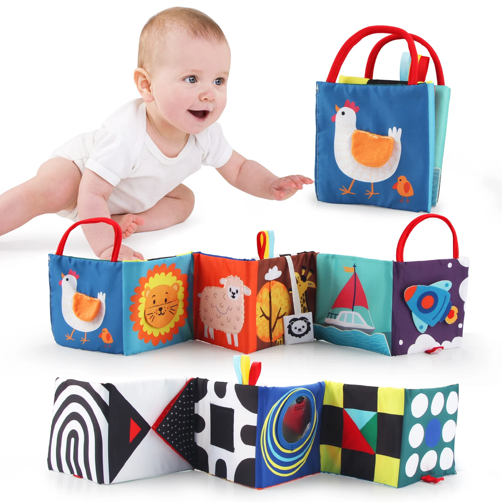 Double-side Sensory Cloth Book Tear Resistant Baby Cognitive Book Newborn Crib Toys Montessori Books for 0-36 Months Babys Gifts