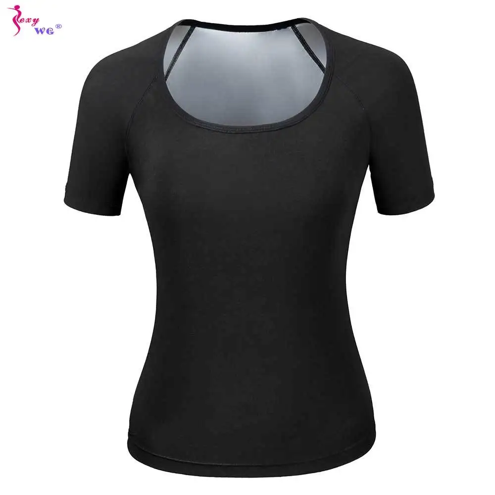 

SEXYWG Sauna T-Shirt for Women Sweat Top Weight Loss Slimming Short Sleeve Body Shaper Fat Burner Gym Exercise Top Sport Workout