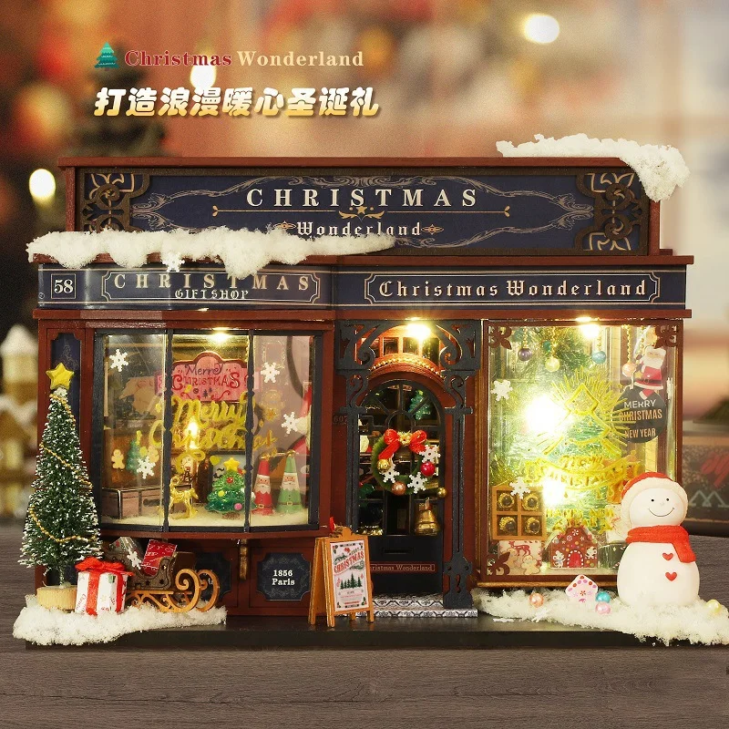 عيد الميلاد العجائب DIY كوخ نموذج اليدوية تجميع خشبي عيد الميلاد منزل صغير هدية #2