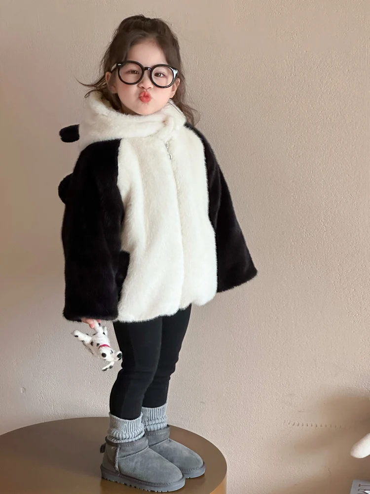 

Детский жилет из искусственного меха, зимний новый модный милый теплый кардиган на подкладке с пандой для мальчиков и девочек, пальто Fem Sle M Sle