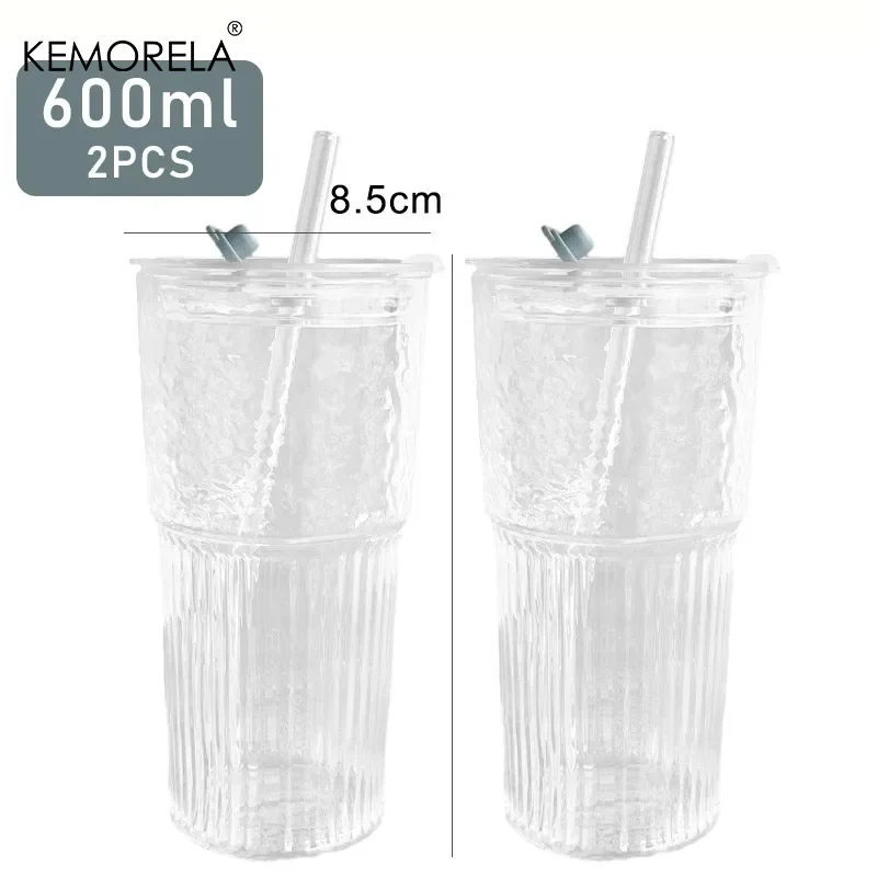 Yxmohala 2 bicchieri in vetro con coperchio e cannuccia, 600 ml, bicchieri da caffè, bicchieri da birra, bicchieri da viaggio, bicchiere per smoothie, design a prova di perdite, per caffè, cocktail