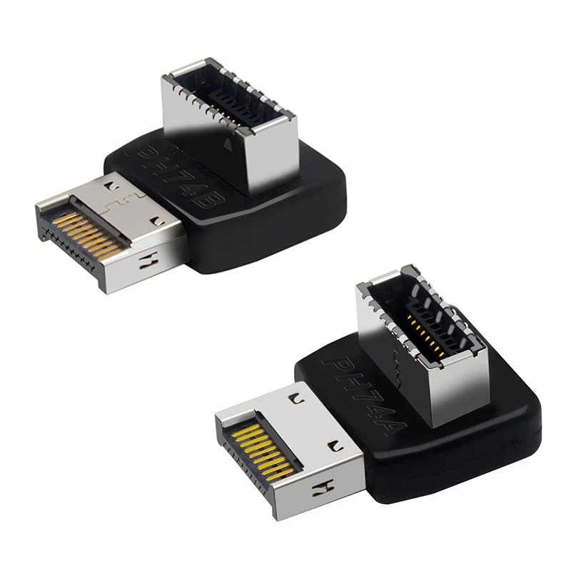 USB Connector Adapter USB3.1 10G USB3.2 20G TYPE-E 90 Degree Converter Adapter Case Front Type C Socket for Computer Motherboard