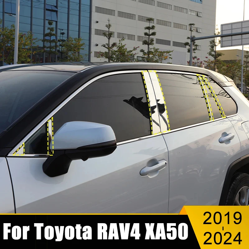 

For Toyota RAV4 XA50 Hybrid 2019-2022 2023 2024 Stainless Car Window Center Pillar Cover Trim B C Pillars Post Strip Stickers