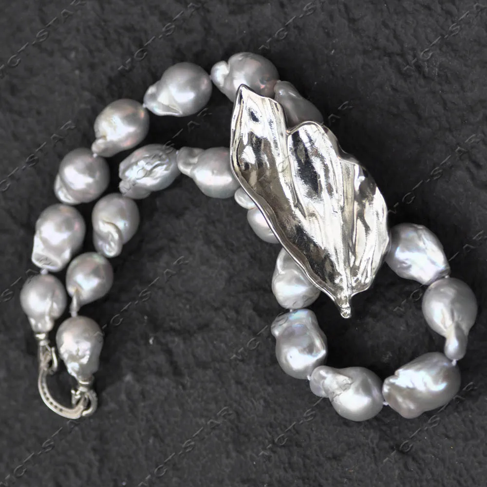 

MTC·STAR 17" 20mm Gray Baroque Keshi Reborn Pearl Leaf Necklace Custom Jewelry (Z13883 )