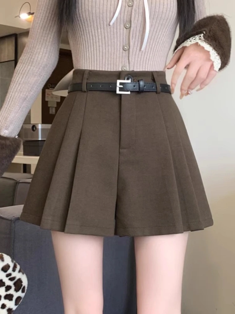 Khaki Woolen  orts Women's High Waist A-Line Wide Leg Casual Pants Skirt Spring 2026 New Sle Commute Asymmetric
