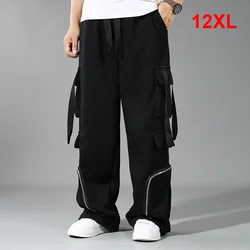 12XL Plus Size Cargo Pants Men Streetwear Loose Pants Multiple Pockets Fashion Casual Black Trousers Elastic Waist