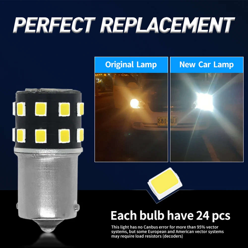 50PCS Car LED Lamp 1156 BA15S P21W BAU15S PY21W Led 1157 BAY15D P21/5W 24SMD No Error Canbus Bulb Turn Signal Car Light