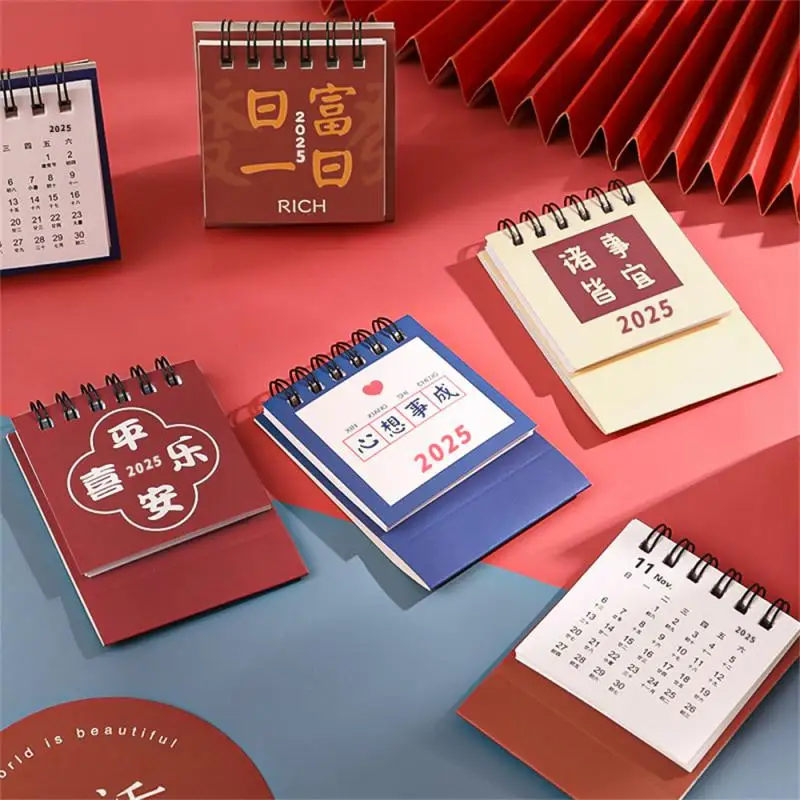 2025 Mini Simple Small Desk Calendar Pocket Portable Calendar Punch Plan Desktop Decoration