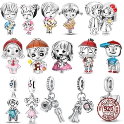 925 sterling silver boys and girls lovers pendant charms Fit 4MM hole diameter bracelet charm beads necklace Diy female jewelry