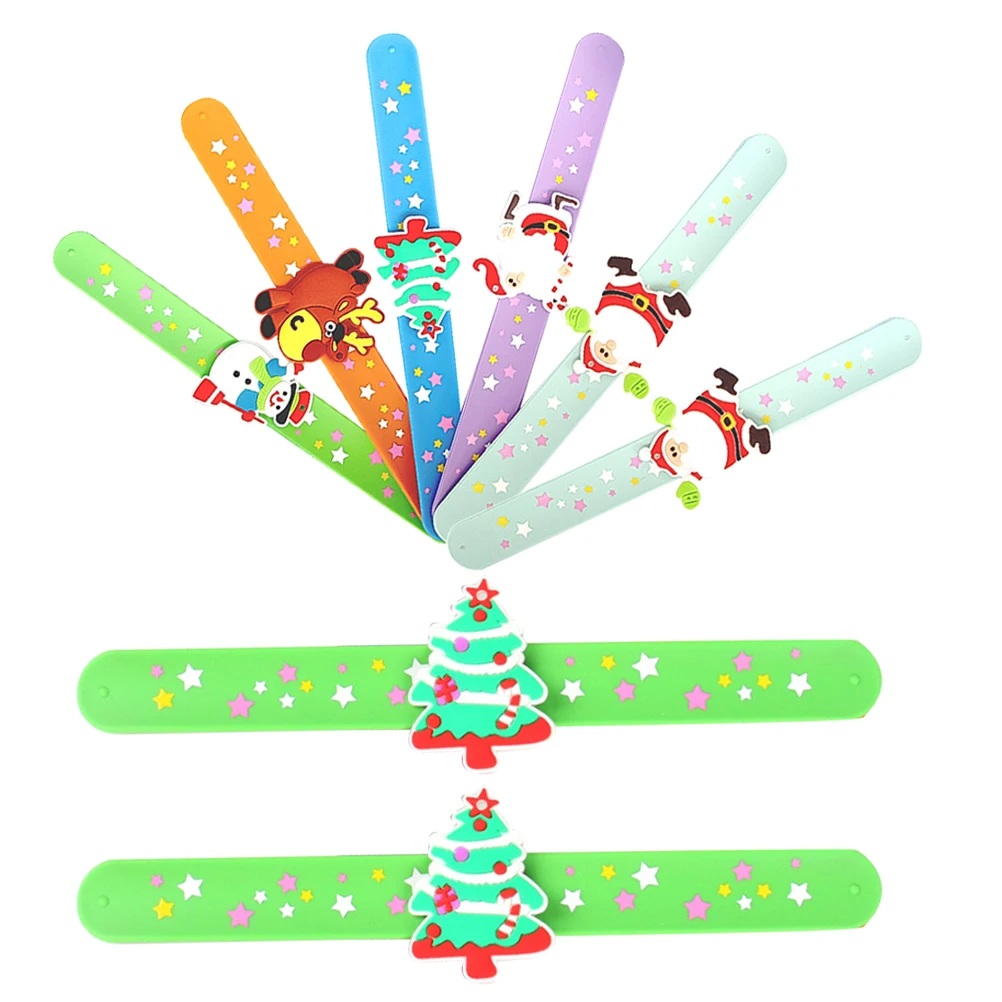

8pcs Christmas Silicone Slap Bracelets Lovely Design Great Flexibility Elasticity Gifts Events Parties Kids Adults Boys Girls